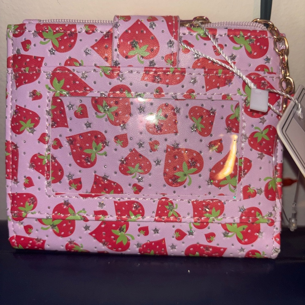 Pink Strawberry Print Snap Wallet - Picture 3 of 4